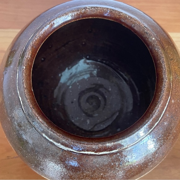 Hand Made Indoor Planter Flower Pot Brown Drip Glaze Studio Pottery MCM - Picture 4 of 12
